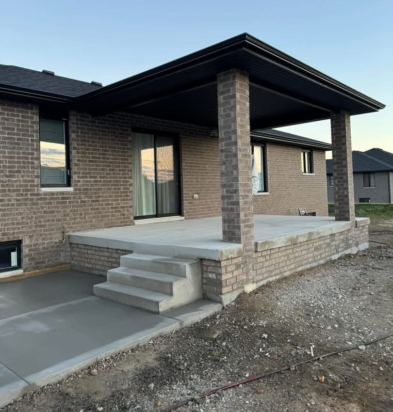 Concrete patio with leading stairs